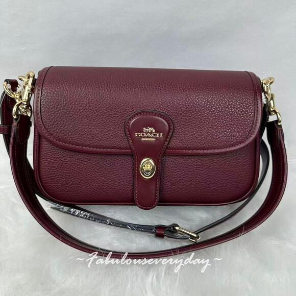 COACH Hadley Shoulder Bag Crossbody In Leather Gold/Dark Wine CY683 NWT - Picture 2 of 9